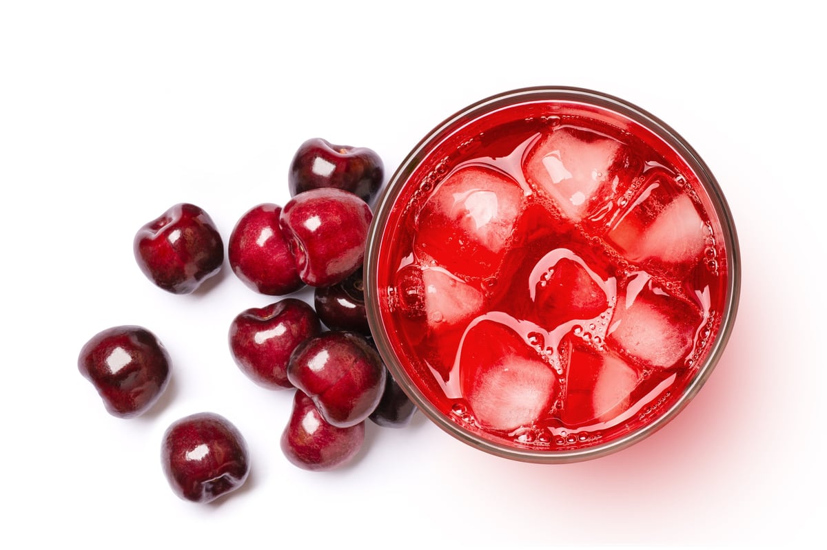 Glass of red cherry and berry juice
